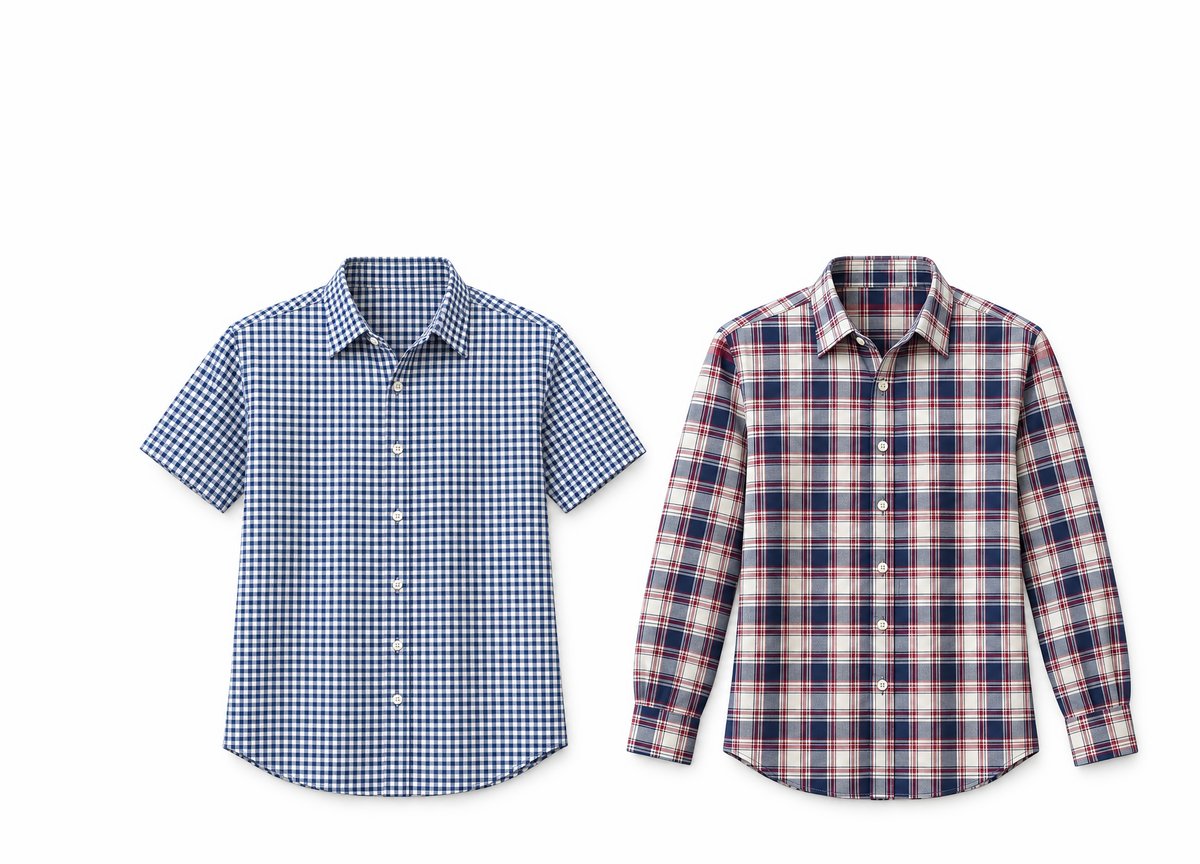 Short sleeve gingham and full sleeve plaid woven shirts